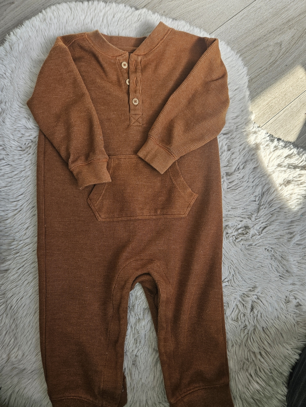 George Baby Waffle Knit Romper Rust Brown Henley One Piece 12-18M Cozy🩷